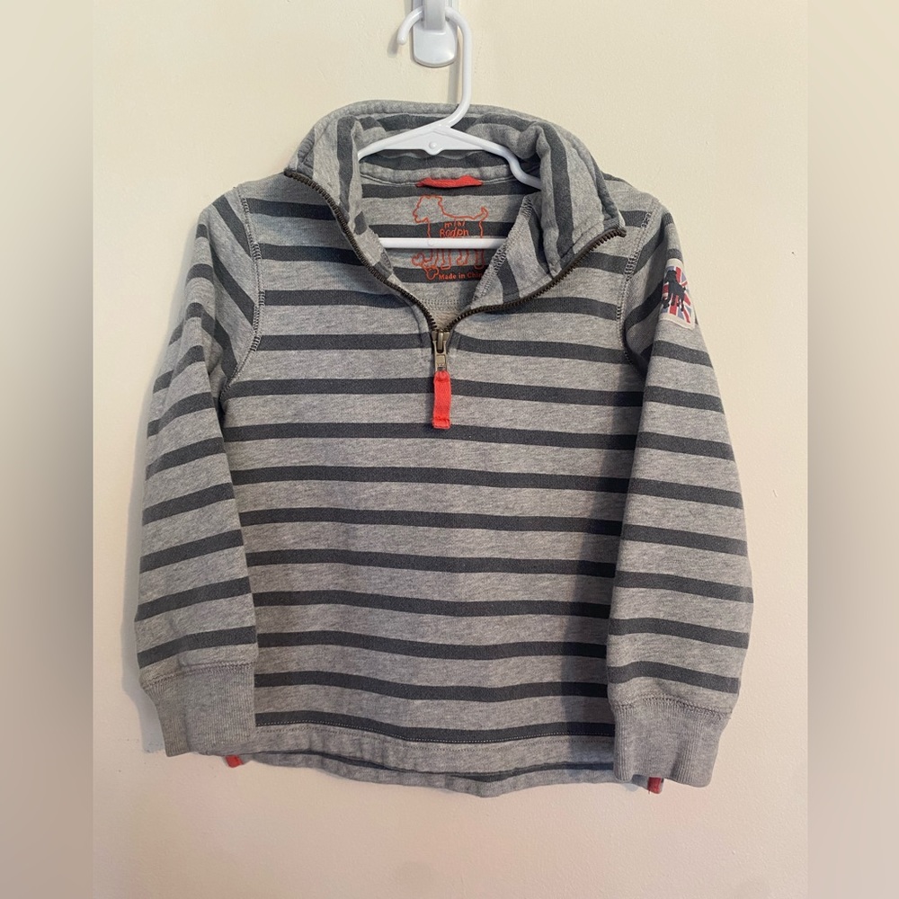 Mini Boden size 3 -4 years half zip sweater gray stripes kids